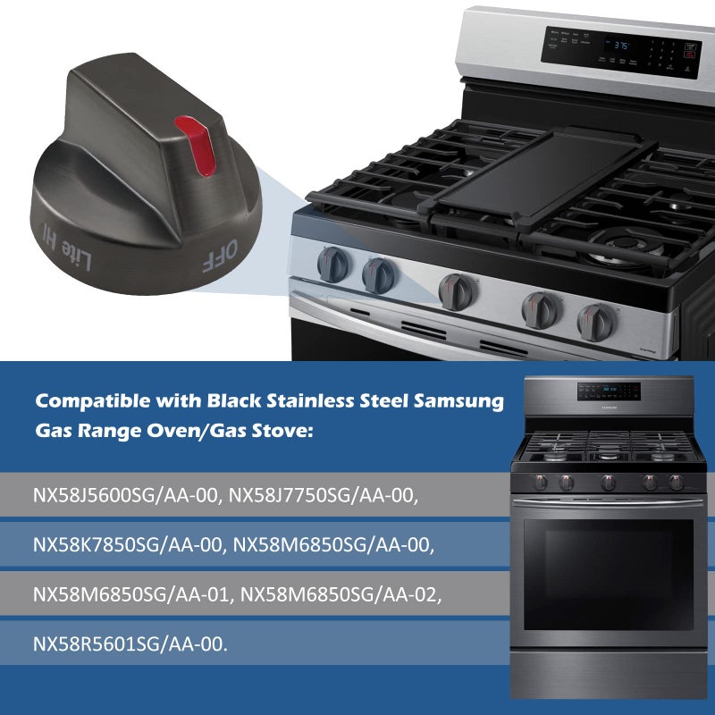 Bioduck DG64-00473B Upgraded Samsung Stove Knobs Black Stainless Steel Samsung Gas Stove knobs Samsung Oven knobs Replacements Compatible NX58M6850SG  NX58J7750SG  NX58J5600SG  NX58K7850SG (5Pack) - Image 5
